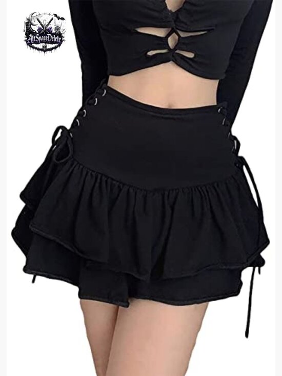 High Waist Mini Skirt with Ruffle Tie Closure, A-Line Pleated Style - Picture 5 of 7